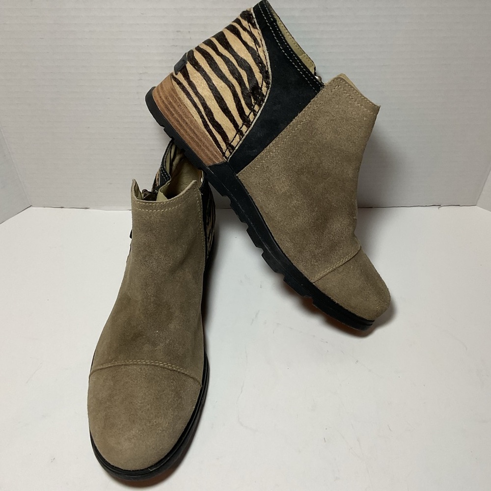 Sorel Major Low Ankle Booties Suede Leather Taupe Zebra